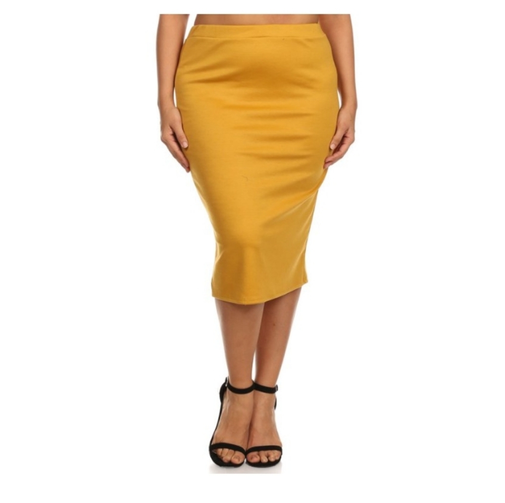 High Waisted Mustard Midi Pencil Skirt-Size-2XL